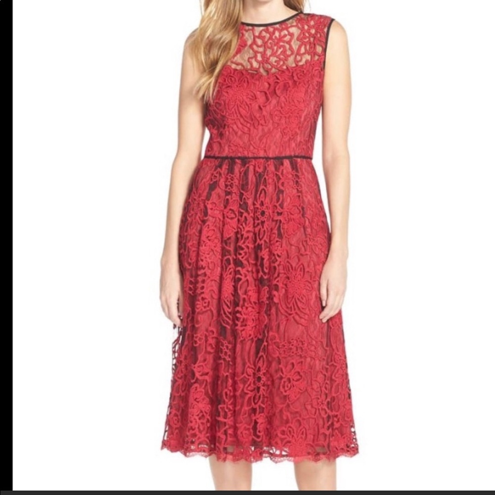 Adrianna Papell Red Lace Dress